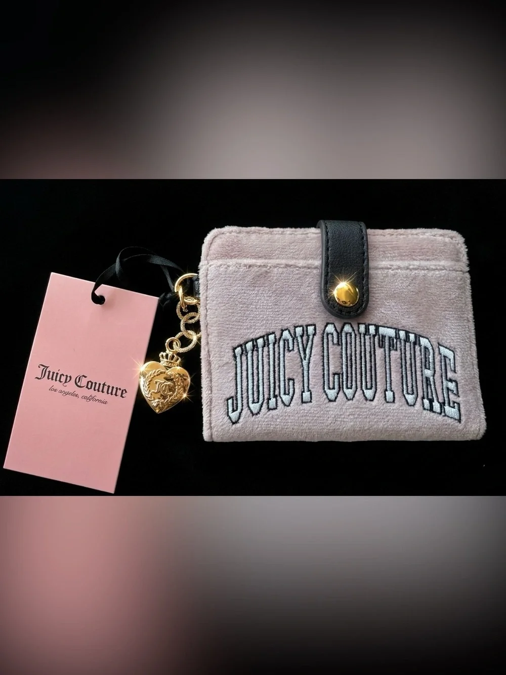 Juicy Couture Light Pink Plush Wallet with Gold Heart Charm